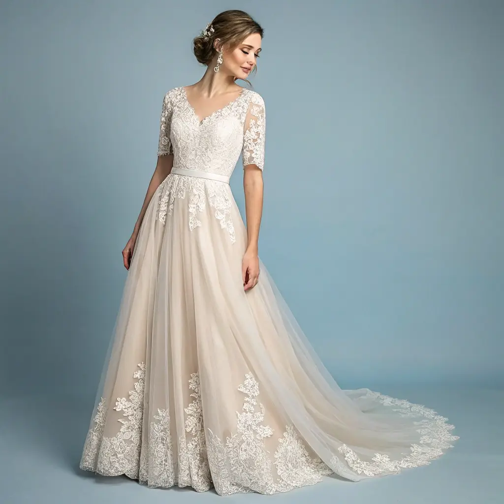 Vintage Lace Fit-and-Flare Gown